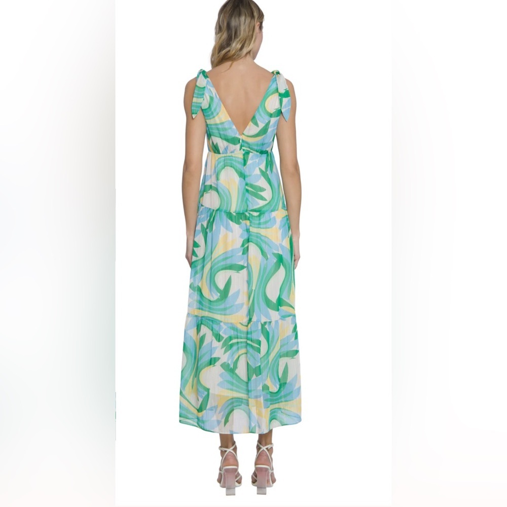 NWT Donna Morgan for‎ Maggy London NOA Tiered Maxi Sundress Cream/Blue Size 12 - Picture 3 of 13
